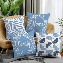 4pcs Simplistic Leaf Print Decorative Throw Pillow Covers, Peach Velvet Fabric, 45*45CM/18*18 Inch, Suitable For Modern Living Room Sofa Decor, Gift, Party