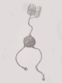 1pc Bohemian Style Hollow Rhinestone Flower Dreamcatcher Web Design Finger Ring Bracelet, Alloy Material Suitable For Men And Women, Daily Casual, Shopping, Party, Dancing, Fashion Accessory, Gift