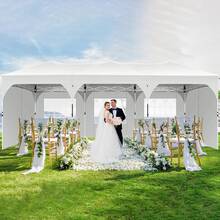 tooluck 10x30ft Pop Up Canopy Tent Gazebo For Parties With 5 Sidewalls Push Center Lock & Air Vent Waterproof & UPF50+ Gazebo Outdoor Tent For Party Wedding BBQ With 4 Sandbags 8 Stakes & 16 Ropes,White - 白色 - 查看 4