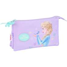 Safta Dreifach Federmäppchen Frozen "Spirit" Schulbedarf - Etui mit 3 Fächern und Reißverschluss für Kinder - Großer Organizer für Schulmaterial, Lustiges Design und Offizielle Lizenz - Verschiedenfarbig - Übersicht 1