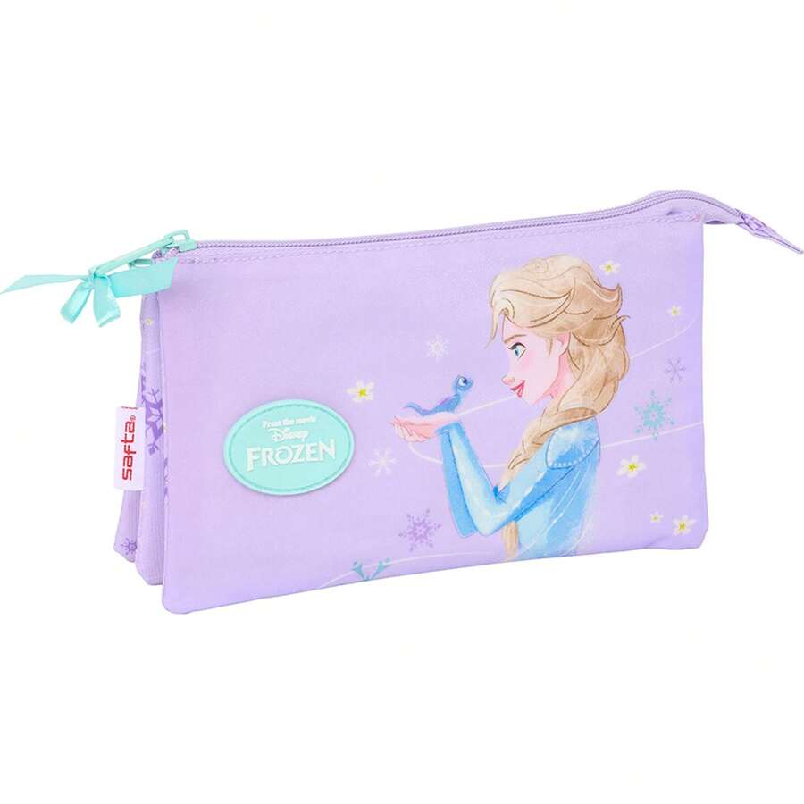 Safta Dreifach Federmäppchen Frozen "Spirit" Schulbedarf - Etui mit 3 Fächern und Reißverschluss für Kinder - Großer Organizer für Schulmaterial, Lustiges Design und Offizielle Lizenz - Verschiedenfarbig - Übersicht 1