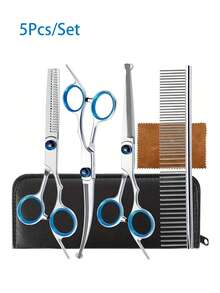 Bộ kéo cắt tỉa lông thú cưng chuyên nghiệp bằng thép không gỉ - Bao gồm lưỡi thẳng, lưỡi cong, kéo đầu tròn an toàn cho chó, mèo, thỏ và các loài động vật khác - Nhiều màu - Xem 9