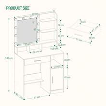 Hzuaneri Dressing Table With Mirror And 10 LED Lights, Makeup Vanity With 3 Shelves & 4 Open Compartments, Large Drawer & Cabinet, Adjustable Lighting Brightness - White - View 6