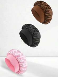 1/2/3 chiếc mũ ngủ bằng lụa, mũ trùm tóc bằng satin, mũ ngủ bằng lụa mềm mại có chun co giãn, khăn quấn tóc bằng lụa cho tóc xoăn (Đen vàng) Mũ ngủ - màu đen - Xem 20