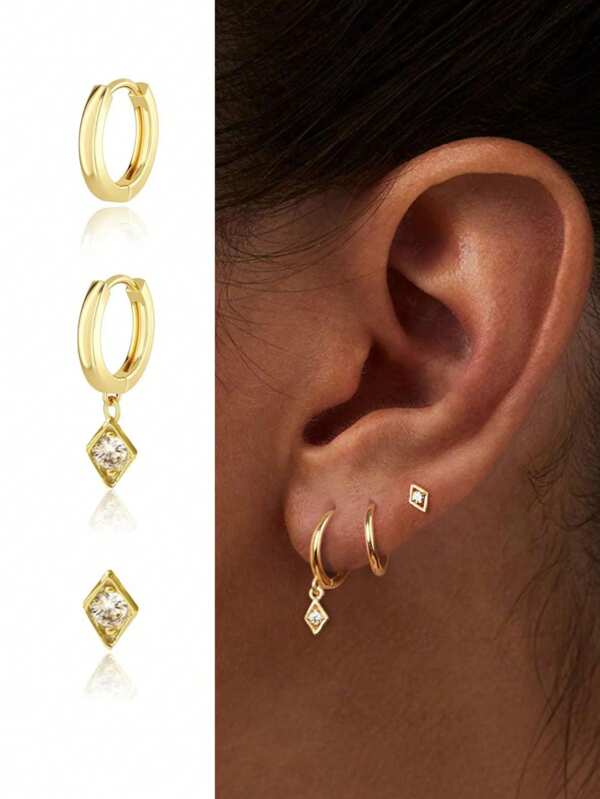 3 Pcs Hypoallergenic Stainless Steel Earrings Sets For Multiple Ear Holes,Suitable For Women, Exquisite 14K Plated Small Gold Hoop Earrings, Hypoallergenic Lightweight Earrings, Suitable For Sensitive Ears, Everyday Earrings, Suitable For Cartilage Piercings, Women's Girl Jewelry Gifts