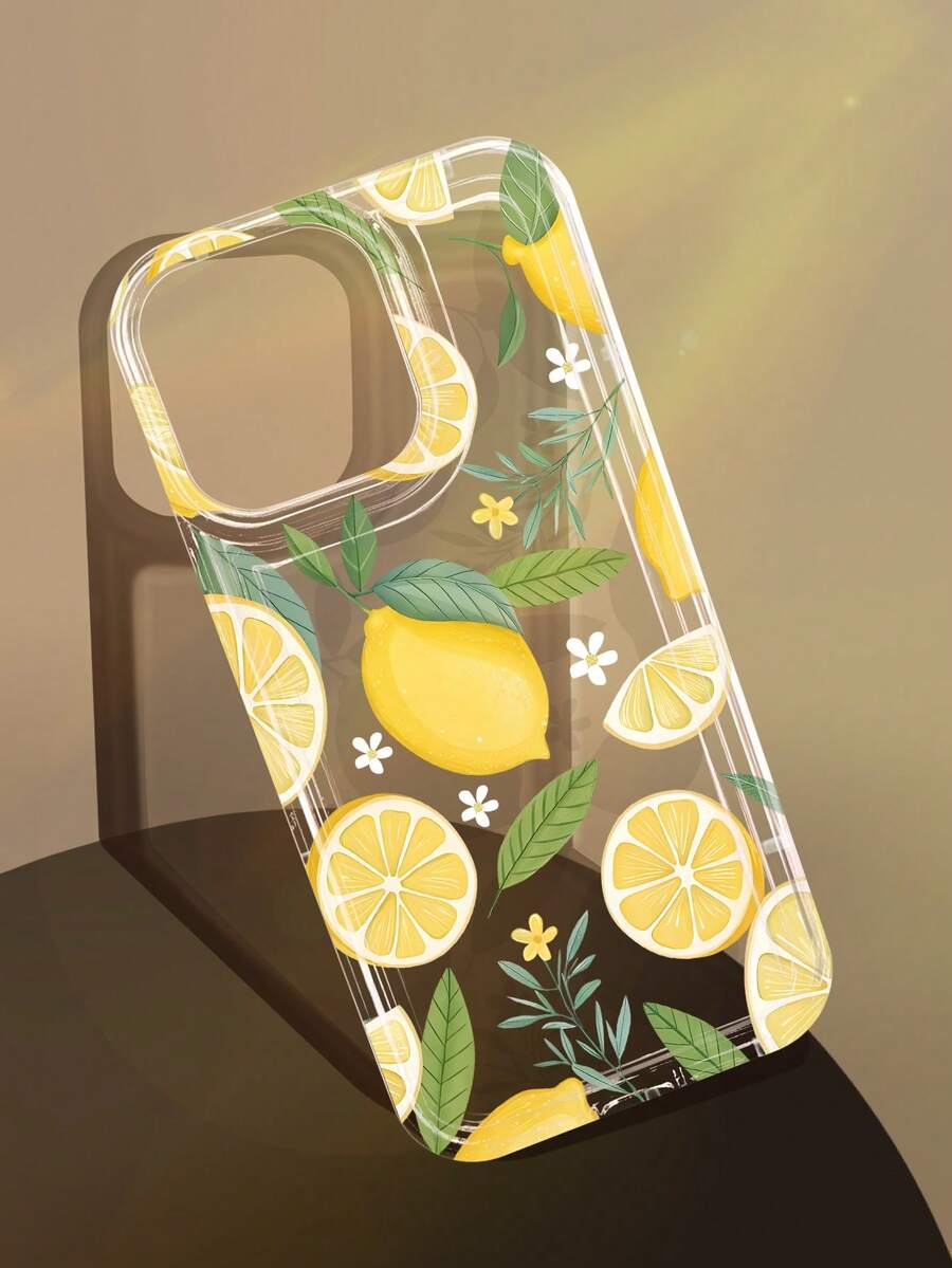 1pc Ins Style Fresh Lemon Flower Leaf Pattern Air Cushion Anti-Slip Soft Phone Case Compatible With Iphone 11/12/13/14/15/16 Pro Max Waterproof Shockproof Anti-Fall Scratch Resistant - Multicolor - View 1