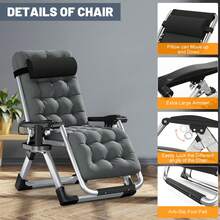 DoCred Zero Gravity Chair, Premium Lawn Recliner Folding Portable Chaise Lounge With Detachable Cushion, Headrest And Cup Holder, Reclining Patio Lounger Chair - 深灰色 - 查看 4