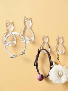 4 Pcs Of Cat Tail Sticky Hooks Wall-Mounted, Cartoon Hole-Free Transparent Waterproof Sticky Hooks, Simple Cute Cat Hooks, Suitable For Kitchen, Bathroom And Bedroom, Cute And Beautiful, Practical Hooks For Wall Decoration, Can Be Used For Christmas And Halloween Hanging Decorations, Flags, Ribbons, Etc., Inexpensive And Good Quality