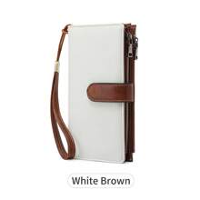 Nueva cartera larga de triple pliegue con tecnología RFID para comercio transfronterizo, cartera vintage multifunción para dama, de unicolor, con gran capacidad