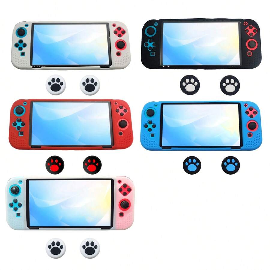 1 Set OLED Protective Case, Includes 1 Game Protective Case + 2 Joystick Caps, Ergonomic Grip Design, Anti-Slip Anti-Scratch Anti-Drop, Enhances Gaming Experience - Multicolor - View 1