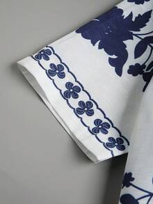 男士中国瓷器印花衬衫（带领和纽扣开合），夏季 - 藍白色 - 查看 5