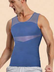 Men's Slimming Compression Shirt - Tummy Control Workout Tank Top, Body Shaper Vest, Tight Fitness Undershirt, Cool Light Blue