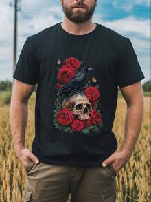 Camisa de T para hombres de cuello redondo, de los dos colores blanco y negro, adecuada para el verano y con estampados. Hecha de tela de algodón puro, es muy cómoda y tiene un estilo holgado. Tiene un diseño elegante y sencillo, y es muy adecuada como regalo de cumpleaños o regalo hecho a mano. La tela no tiene olores desagradables y lleva estampados de letras. - Negro (delantero) - Ver 3