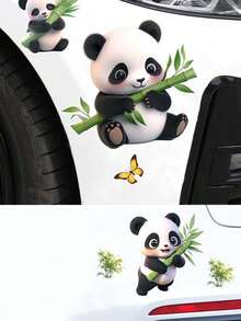 1对可爱熊猫竹子汽车贴纸，卡通个性化刮痕保护装饰贴纸 - 彩色 - 查看 3