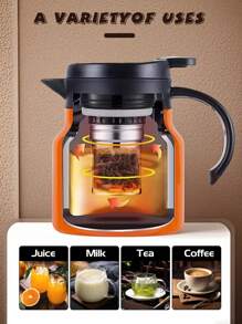 1pc 35oz Extra Large Capacity Handled Thermal Carafe, Latte Coffee , Travel Drinking Bottle, Stainless Steel Iced Tea Pot, Vacuum Insulated Double Wall Long Lasting Thermal Bottle - Includes Sediment Filter Strainer, Suitable For Coffee, Soy Milk, Beverages, Office Or Home Hot Water Bottle
