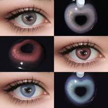 Lalens Lentes de contacto de color rosa en forma de corazón Lalens Sweet Heart, de uso semestral, para ojos marrones oscuros. Lentes de contacto de color azul natural, de uso semestral, para ojos marrones claros. Lentes de contacto de color gris, de uso diario, de 6 meses de duración, para embellecer los ojos. Dos piezas de lentes de contacto de color suaves en un solo paquete.
