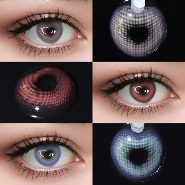 Lalens Lentes de contacto de color rosa en forma de corazón Lalens Sweet Heart, de uso semestral, para ojos marrones oscuros. Lentes de contacto de color azul natural, de uso semestral, para ojos marrones claros. Lentes de contacto de color gris, de uso diario, de 6 meses de duración, para embellecer los ojos. Dos piezas de lentes de contacto de color suaves en un solo paquete.