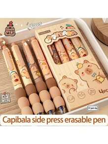 4pcs Gift Set Hippo Shaped Erasable Crystal Point Ballpoint Pen, 0.5mm Fine Tip, Soft Grip, Blue Ink - Daily Office, Christmas, Halloween Gift