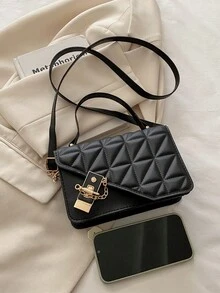 1 Set Minimalist Retro Mini Pure Colour Tote Small Square Bag Fashion Hardware Iron Edge Flap Opening Shoulder Strap Adjustable Crossbody Bag Coin Purse Suitable For Women's Daily Casual Matching Use - Black - View 4