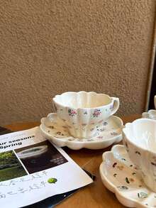 1 bộ tách cà phê và đĩa lót họa tiết hoa nhỏ kiểu Pháp, cốc nghệ thuật Latte, cốc cà phê bằng gốm, quà tặng cho bạn gái - Nhiều màu - Xem 9