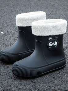 Botas de lluvia cortas para mujer, nuevo estilo, además de botas de lluvia de terciopelo desmontables, zapatos de agua para exteriores, zapatos de goma antideslizantes, impermeables, ligeros y de moda. - Negro - Ver 6