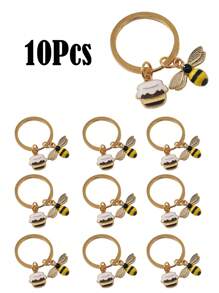 1/2/4/10pcs Cubic Zirconia Bee & Honeycomb Keychain, Cute Animal Pendant Keyrings, Versatile & Adorable For Students Backpack For School Car Accessories Goth Y2k Halloween Accessories Teachers Day Christmas Gift Ideas Bag Accessories Lanyards With Id Holder Car Accessories Bag Charms