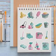2-Sheet Set Of Self-Discipline & Cleaning Themed Stickers, Daily Life Stickers, Suitable For Scrapbooks, Planners, DIY, Office & Study School Supplies,Back To School