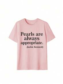 女士夏季字母标语印花休闲宽松圆领短袖T恤上衣 女式夏季服装 粉色 - 粉色 - 查看 2