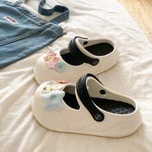 2025 New EVA Clogs Summer Vacation Outdoor Wear Comfortable Breathable Thick Sole Star Button Closed Toe Slippers, Cartoon Home/Office - White Black - View 2