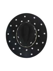 1pc Fashion Women's Black Cowboy Hat With Baby's Breath Flower Embellishment Design Western Cowboy Hat Top Hat For Banquet Afternoon Tea
