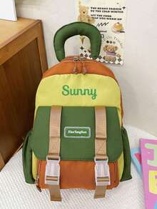 Custom Embroidered Mini Colorblock Backpack For Girls, Cute And Stylish Lightweight Small Daypack, Fashionable Double Strap Shoulder Bag For Daily Use, Travel, Or Storage,Multi-Functional,Ornamental,Letter,Stylish,Modern,Colorful,Cute,Adorable,Casual,Custom,Personalised,Unique,Customized,Ideal Gifts For Him,Ideal Gifts For Her,Kids,Urban Gala,Travel, School,Christmas Gift