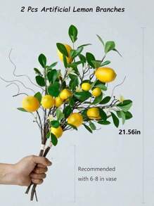 1/2Branches Artificial Plants,Artificial Lemons Branches, 8 Head Faux Lemons With Stem Fake Lemon Themed For Kitchen Decoration Party Spring Summer Decor (Yellow)
