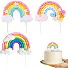 1pc/3pcs Star Decor Rainbow Cake Topper For Birthday Party Cake Decoration - Multicolor - View 1