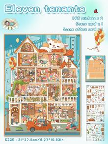 1 set de 2 extra grands autocollants décoratifs DIY à 5 couches, autocollants de scène, autocollants de diorama de maison miniature 3D, autocollants de paysage, autocollants de paysage, autocollants de manuel, autocollants de main classés, réutilisables, plusieurs tailles disponibles - Couleurs mélangées - Voir 11