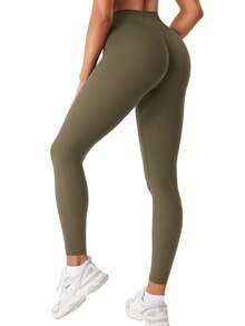 VOYJOY Women's Sports Leggings Scrunch Workout Leggings Compression Butt Lifting Mid High Waist 26 Inch Seamless V Back Yoga Pants - Màu xanh Ô liu - Xem 4