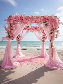 Elegant Pink Sheer Curtain, Wedding Arch Drape Fabric For Parties Ceiling Wedding Arch Reception Drapery Fabric Decor, 118in Drape Fabric, Tulle Chiffon Fabric Voile Suitable For Wedding, Proposal, Engagement Event Background, Birthday Party Decoration, Curtain, Stage, Tent, Wedding Table And Chair Decoration, Wedding/Festival Party Decorations, Hanging Wall Decor, Summer Graduation Christmas - Pink - View 3