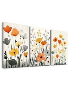 Set Of 3 Whimsical Poster, Soft Palette Wall Arts, Botanical Art Prints, Vibrant Flowers Canvas Print Wall Arts, Abstract Petals Canvas Modern Artwork, Nature Inspired Wall Arts, Wall Art, Room Aesthetic, Posters, Ideal Gift, Optional Framed ,Wall Art With Frame - 3Pcs/Set - View 14