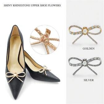 1 pieza Clips de lazo para zapatos con rhinestones y perlas, accesorios elegantes para tacones altos, clips brillantes con lazo para zapatos