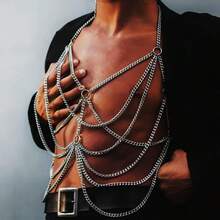 1 件时尚朋克简约多层金属链项链，迷人性感身体链，适合男士日常、派对、音乐节佩戴