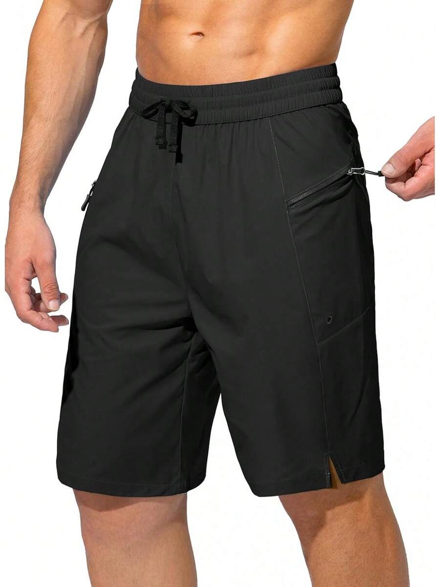 Men's Swim Trunks Quick Dry Board Shorts With Zipper Pockets Beach Shorts Bathing Suits Men - No Mesh Liner - 黑色 - 查看 1