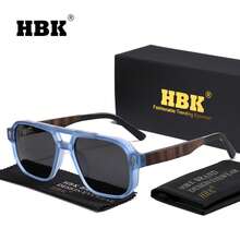 HBK 男士双梁设计眼镜复古木质 TR90 镜框 TAC 镜片弹簧铰链休闲经典商务眼镜男女日常配饰、商务、生日礼物眼镜