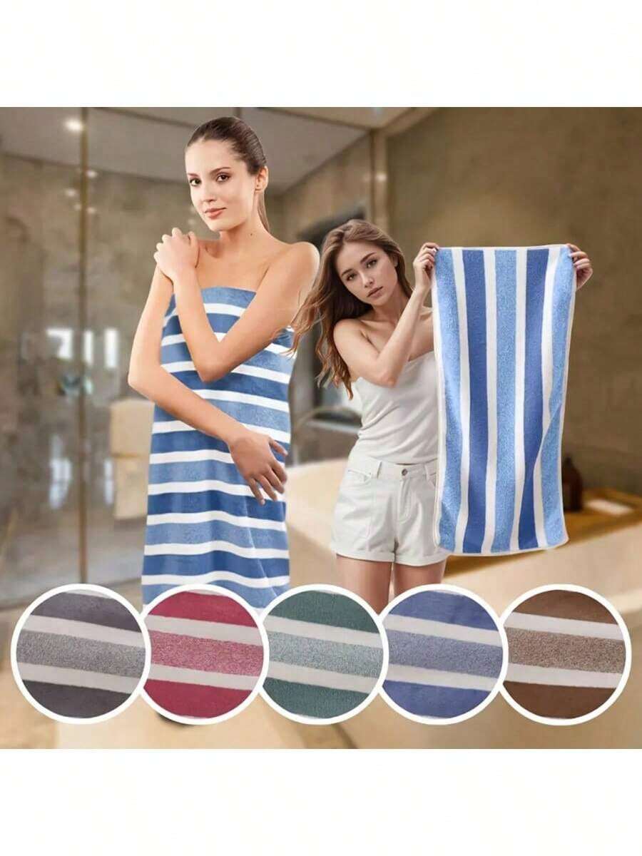1条条纹超柔软浴巾，珊瑚绒材质，速干，吸水性强，适用于游泳池、海滩、房车、瑜伽、健身房 - 多种颜色可选，针织面料，房车内寝具配件