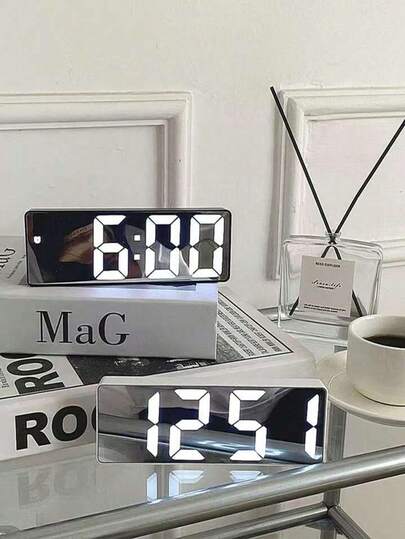 Multi Colored LED Mirror Desktop Alarm Clock, Digital Alarm Clock, Desktop Electronic Alarm Clock, Display Time, Night Light, Desktop USB Alarm Clock, Home Decoration Smart Clock, Bedroom Home Office Desk Clock, Desktop Clock, Temperature Date Display, Electronic Desktop, Student And Toddler Desk Mirror, LED Clock, Back To School, Beautiful Dormitory Decoration, Home Decoration(Requires 3 AAA Batteries, Or Plug In For Use, 6.29 Inches * 2.36 Inches)