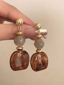 1 Pair Women Retro Polyresin Long Earrings, Elegant Casual/Resort Earrings For Party, Cocktail Eardrops - Earrings - View 1