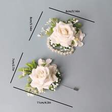 1pc Elegant Rose Flower Corsage & Wristband Decorative Set, Suitable For School Events, Parties, Wedding Accessories, Rose Wrist Corsage, Rose Lapel Flower, White Wedding Floral Decor, Prom Outfit - Multicolor - View 7