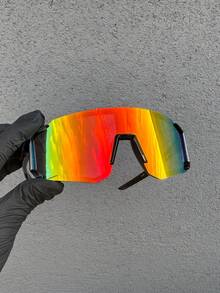 Large Frame Sports Glasses With Mirrored Lenses And Wraparound Shape For Men, Suitable For Outdoor Travel - bike radar todo preta iris - 查看 2