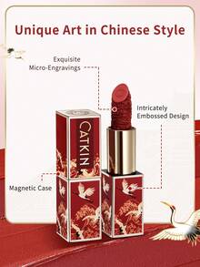 CATKIN Rouge Matte Engraved Lipstick, Waterproof Long-Lasting Satin Smooth CR129 Crimson - CR129 - 查看 6