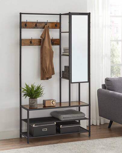 Garderobenständer Garderobe mit Schuhbank, 35 x 98 x 182 cm