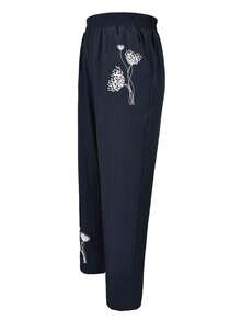 (Non-Localized Printing) Women's Botanical Print Casual Pants - Navy Blue - View 7
