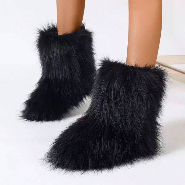 Botas altas para mujer, botas de nieve cálidas y antideslizantes con diseño de borreguito, elegantes para el invierno